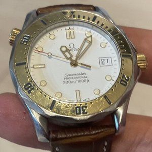 Omega Seamaster 20mm Brown Leather Watch Band with Butterfly Buckle- Band Only